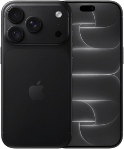 iPhone 18 Pro, back exterior, black color, Pro Fusion camera system at top, Apple logo in center, front exterior, all-screen design