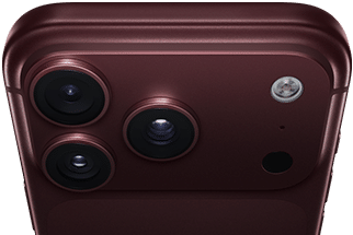 iPhone 18 Pro Max, burgundy color (dark red), back exterior, Pro Fusion camera system at top, 3 lenses, variable aperture blades partially closed, flash, microphone and LiDAR Scanner, top exterior, cellular antenna, flat sides, rounded edges