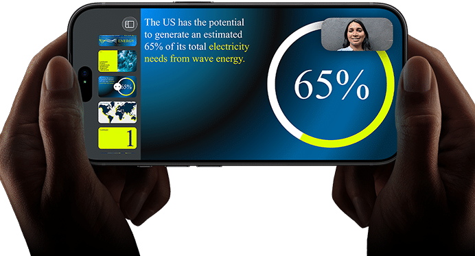 Horizontal video call demonstration of a keynote presentation on iPhone 18 Pro, Black